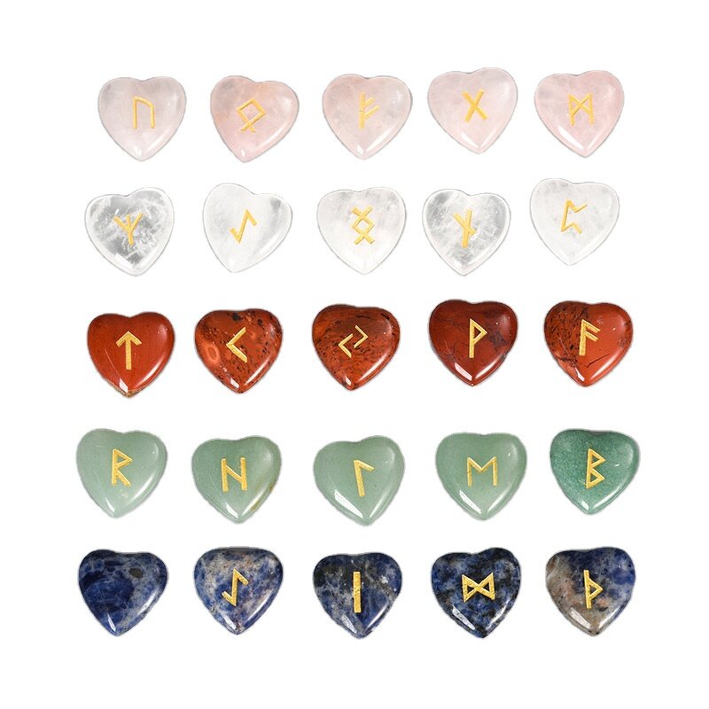 Rune Stone Set Manufacturer - Cheap 25pcs Velvet Bag Heart Shape Engraved Carnelian Customized