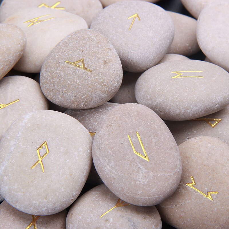 Rune Stone Set Manufacturer - Natural Crystal Wicca Energy Reiki Polished Engraved Lettering