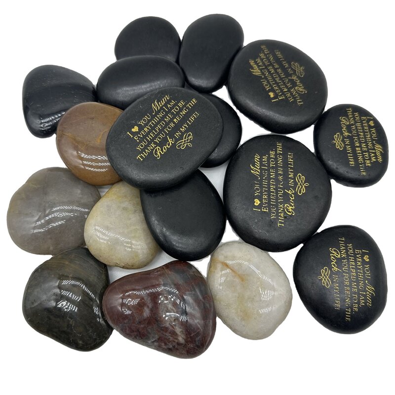 Word Stones Manufacturer - Factory Price Polished Engraved Pebbles with Black Stone Gold Logo
