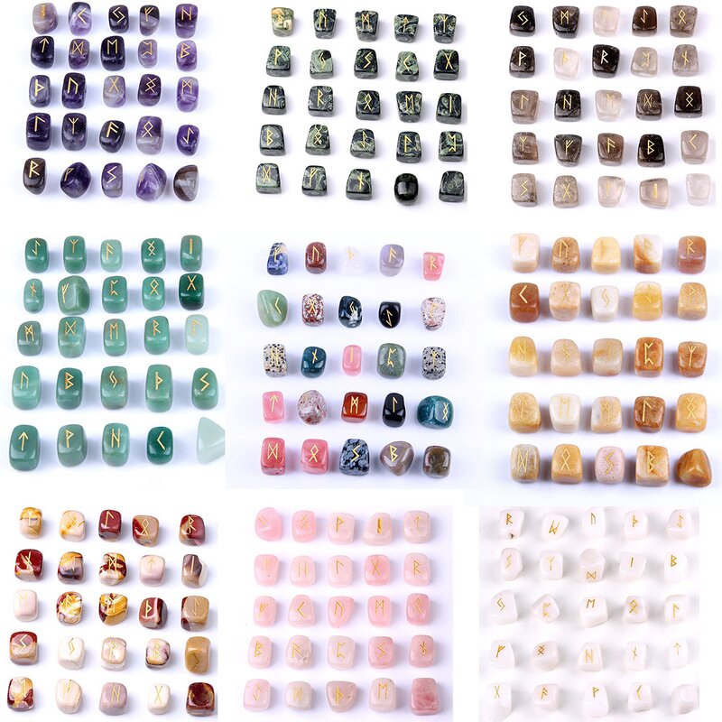 Crystal Rune Stone Set Manufacturer - Lazurite Natural Wicca Energy Reiki Polished Engraved