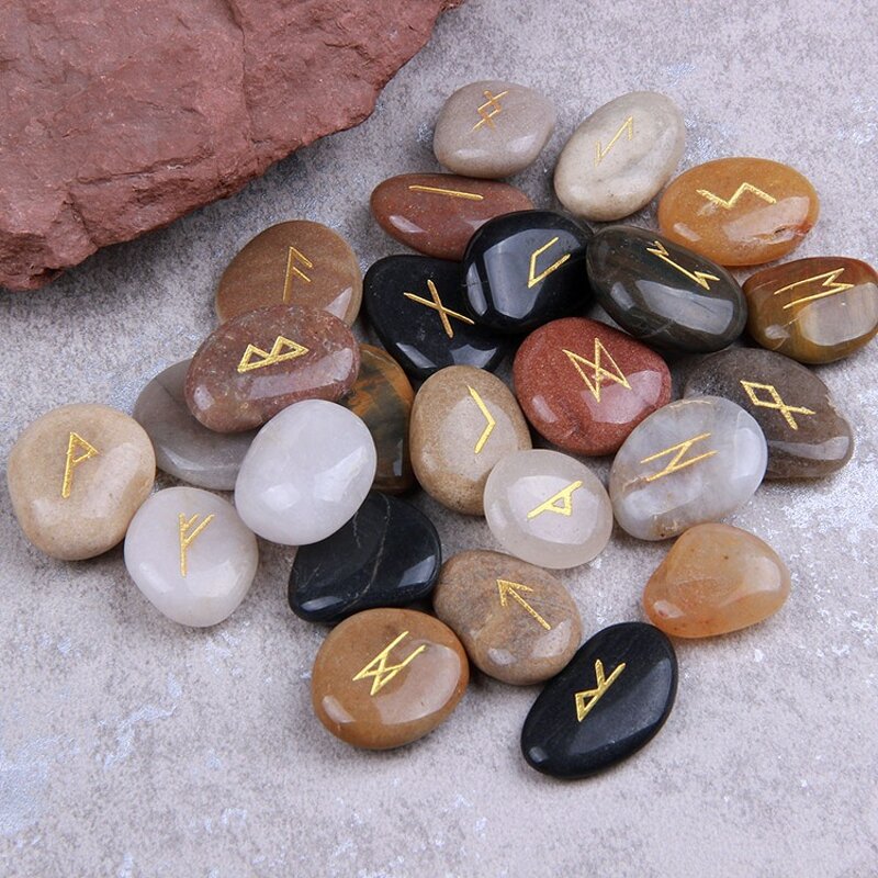 Rune Stone Set Manufacturer - Natural Crystal Wicca Energy Reiki Polished Engraved Lettering