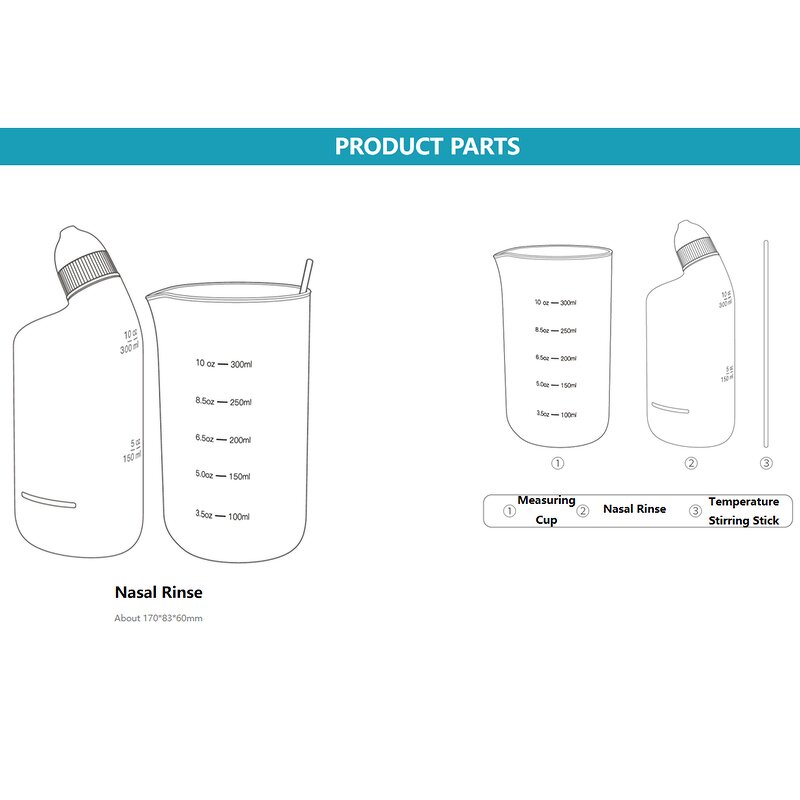 Nasal Irrigation Bottle - Portable Nose Cleaner Saline Mixture Allergy Relief