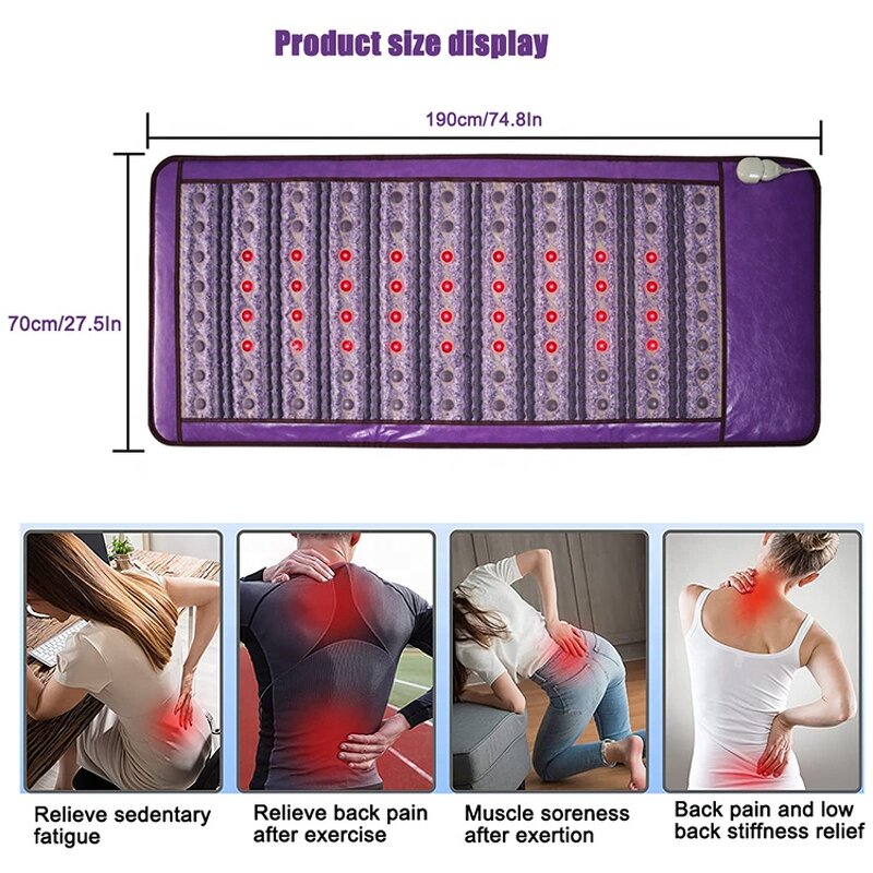 Heating Massage Mattress Manufacturer - 190*70CM Purple Amethyst Stone PEMF Photonic Far Infrared