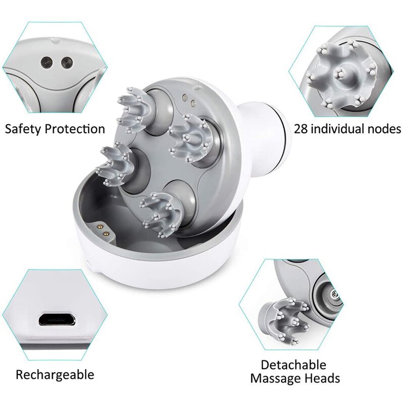 Head Massager Manufacturer - Portable Cordless Handheld with 4 Replacement Heads Electric for Relaxation