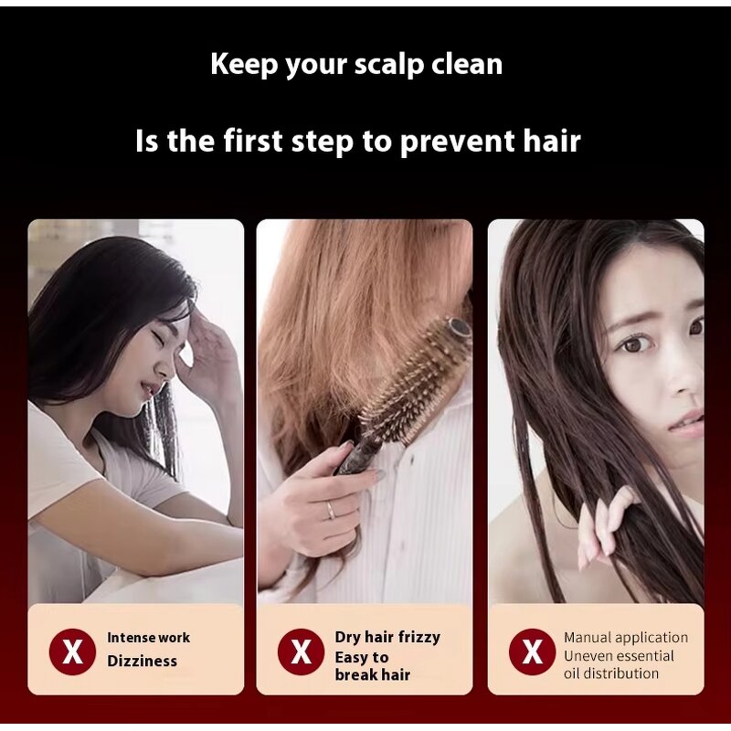 Cordless Scalp Massager - Electric Brush Comb Oil Applicator Vibrating Cleansing Tool