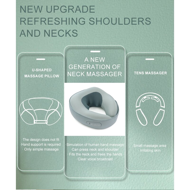 Inflatable Neck Massage Pillow - U Shape Travel Kneading Car Home Shiatsu Tool