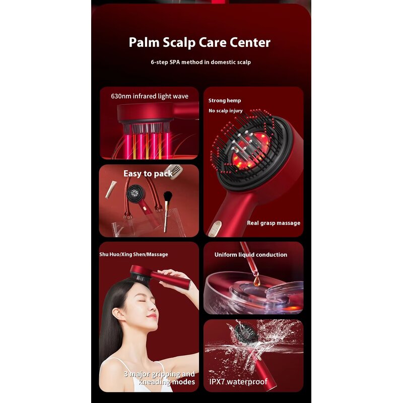 Cordless Scalp Massager - Electric Brush Comb Oil Applicator Vibrating Cleansing Tool