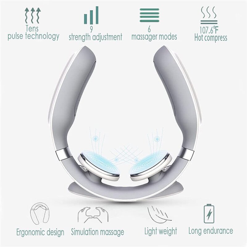 4D U Shaped Neck Massager - 2022 Portable Wireless Warm EMS Heating Shoulder Tool