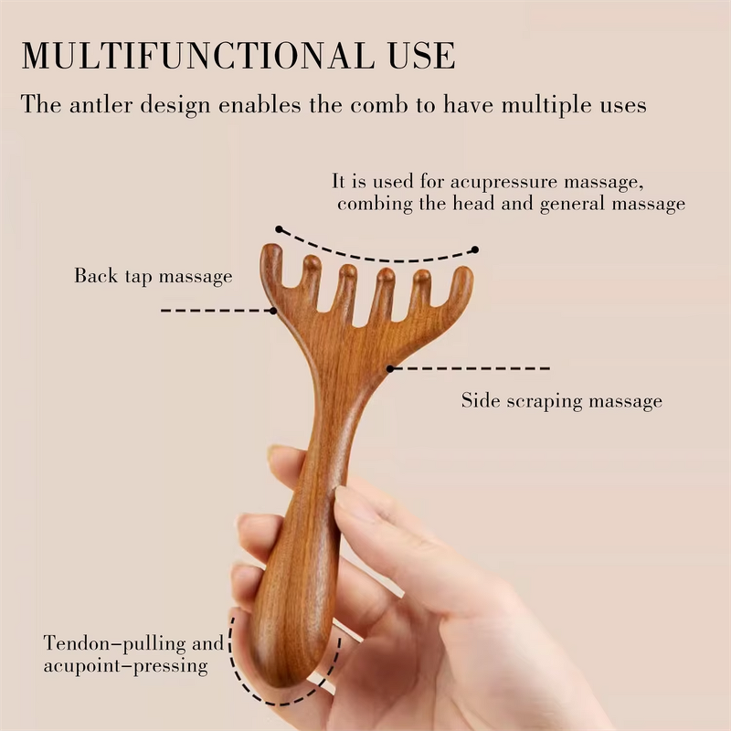 Sandal Wood Massage Comb - Six Claw Rake Meridian Head Scalp Gua Sha Tool