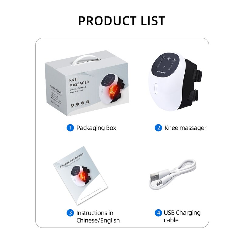 Heated Knee Massager - Cordless Airbag Air Pressure Vibrating Red Light Therapy Tool