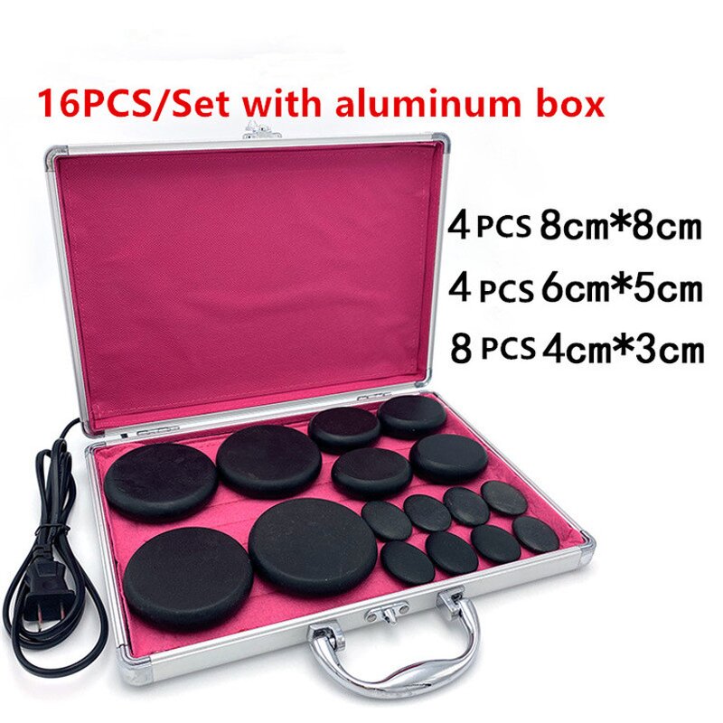 Spa Hot Massage Stone Set - 16pcs Basalt Energy Stones Aluminum Heating Box Kit