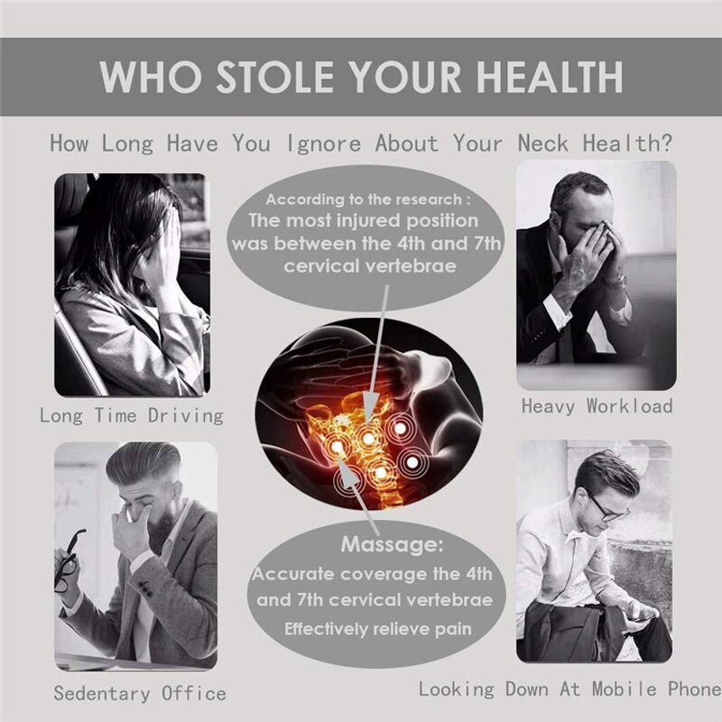 4D U Shaped Neck Massager - 2022 Portable Wireless Warm EMS Heating Shoulder Tool