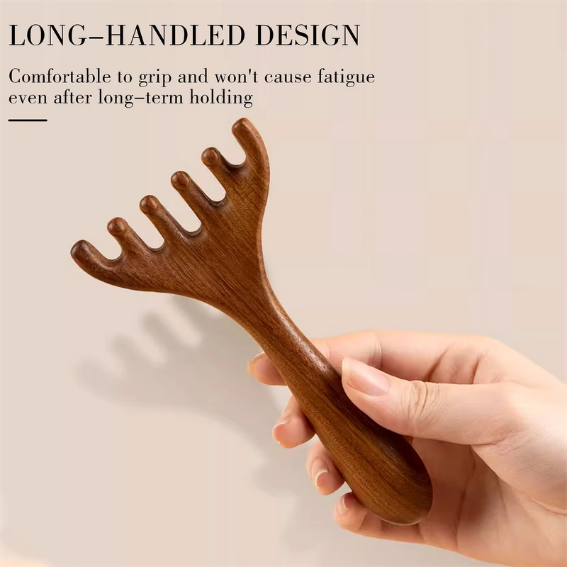 Sandal Wood Massage Comb - Six Claw Rake Meridian Head Scalp Gua Sha Tool