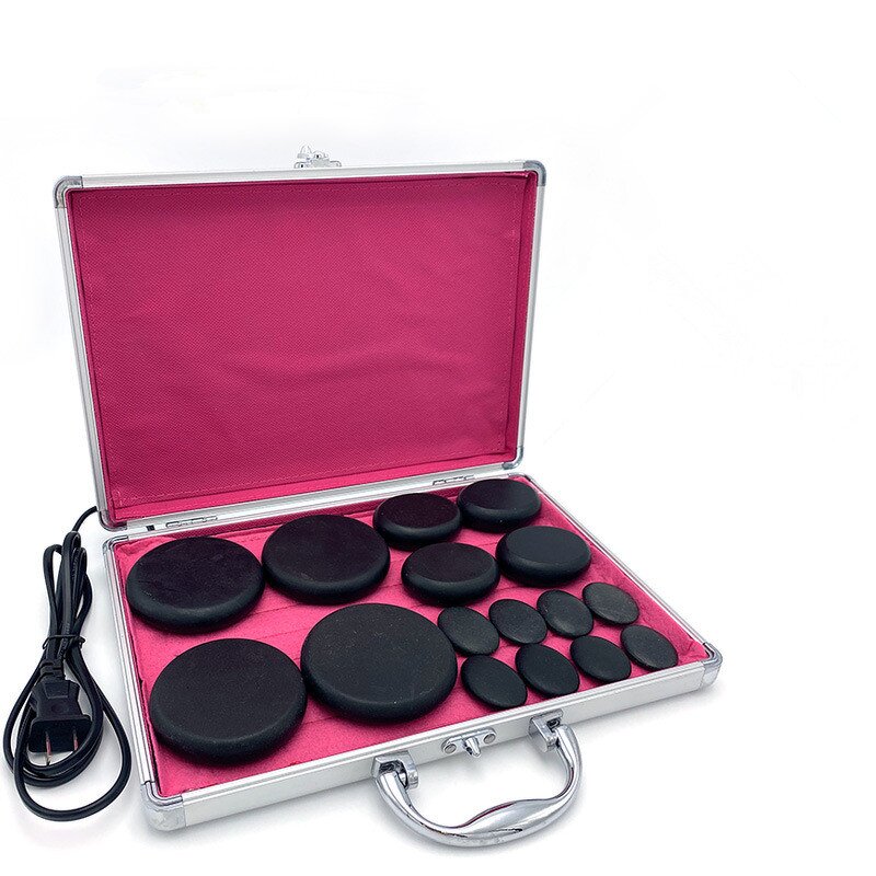 Spa Hot Massage Stone Set - 16pcs Basalt Energy Stones Aluminum Heating Box Kit