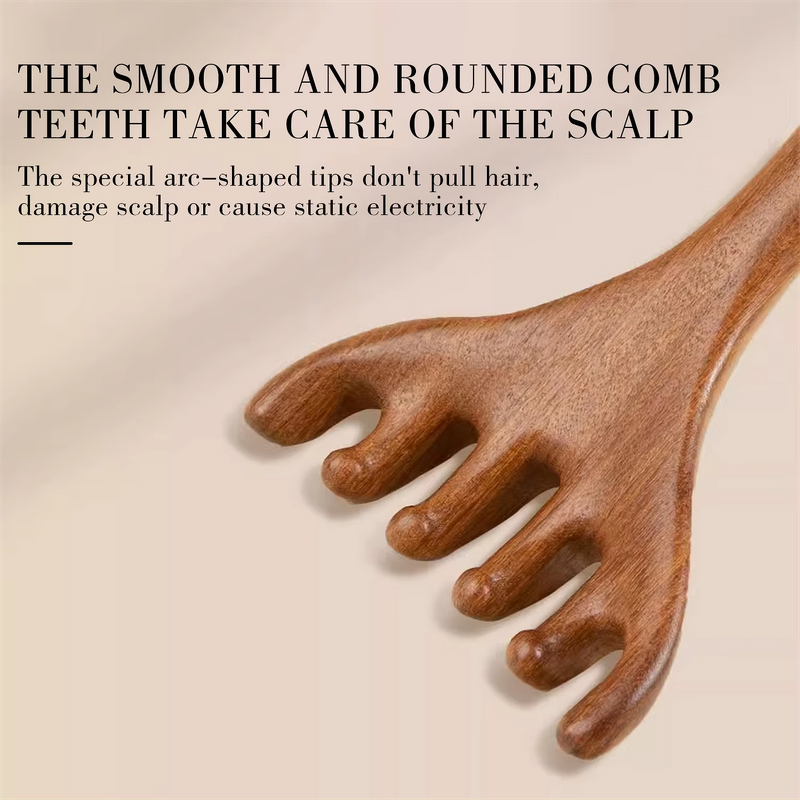 Sandal Wood Massage Comb - Six Claw Rake Meridian Head Scalp Gua Sha Tool