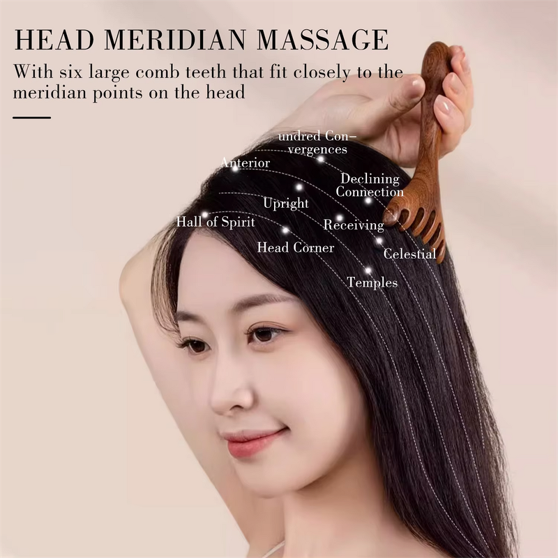 Sandal Wood Massage Comb - Six Claw Rake Meridian Head Scalp Gua Sha Tool