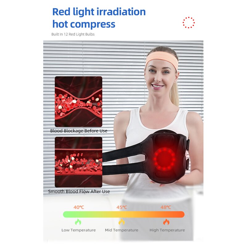Heated Knee Massager - Cordless Airbag Air Pressure Vibrating Red Light Therapy Tool