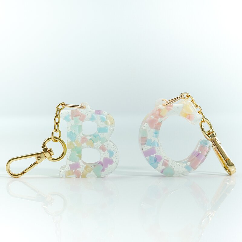 Resin Initial Keychain - 26 Letters Personalized Monogram Gold Hardware Charm