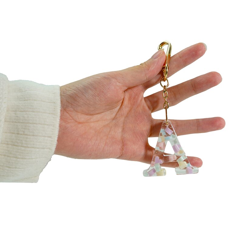 Resin Initial Keychain - 26 Letters Personalized Monogram Gold Hardware Charm