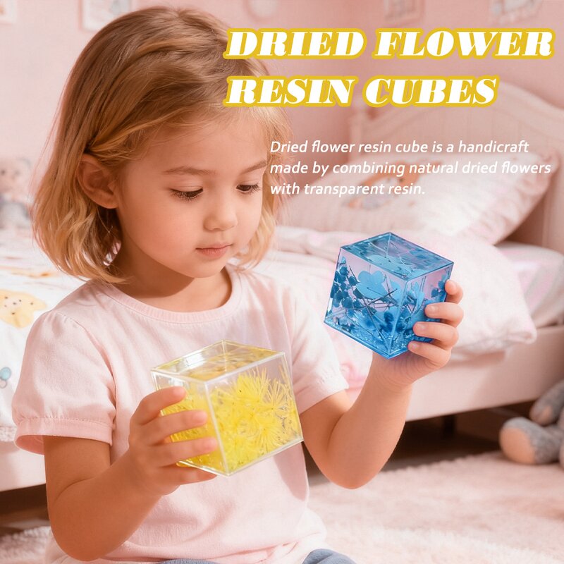 Resin Paperweight - Preserved Flower Cube Office Home Decor Novelty Craft Tool