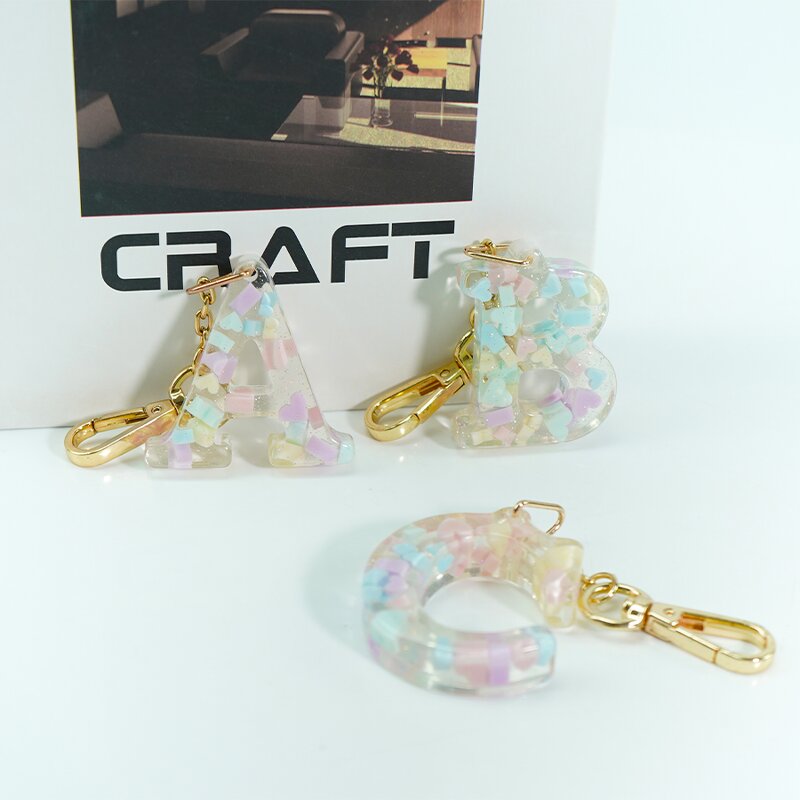 Resin Initial Keychain - 26 Letters Personalized Monogram Gold Hardware Charm