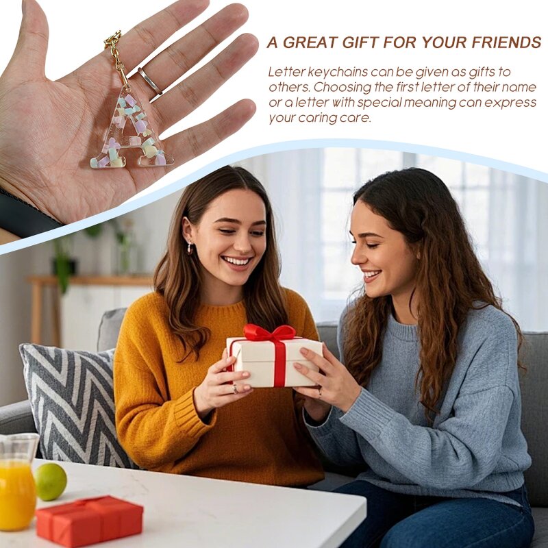 Resin Alphabet Keychain - 26 Letter Glitter Acrylic Cartoon Handbag Charm Tool