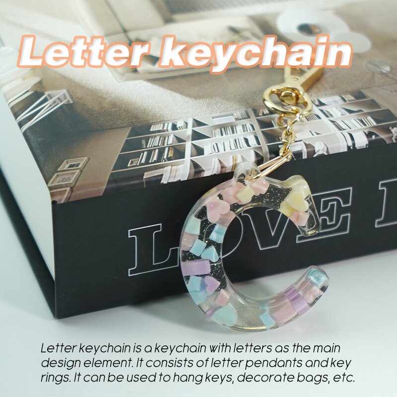 Resin Alphabet Keychain - 26 Letter Glitter Acrylic Cartoon Handbag Charm Tool