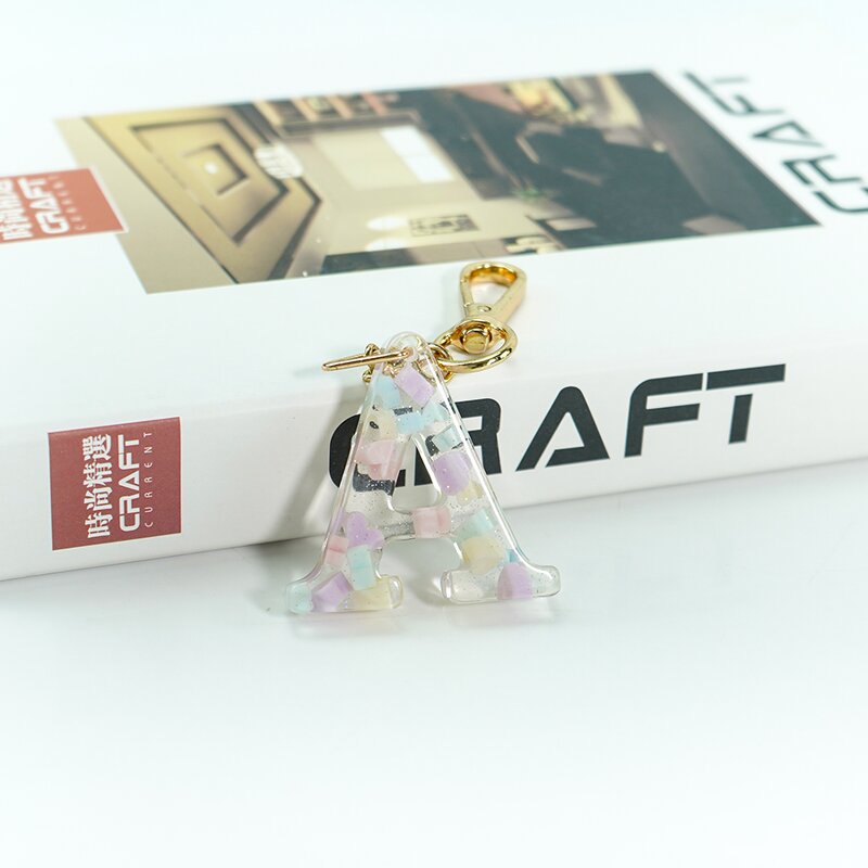 Resin Initial Keychain - 26 Letters Personalized Monogram Gold Hardware Charm