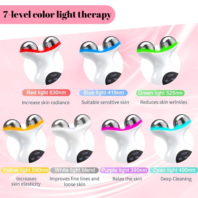 3D Lifting Facial Massager - 7 Color LED Microcurrent Anti-Aging Rejuvenation Tool