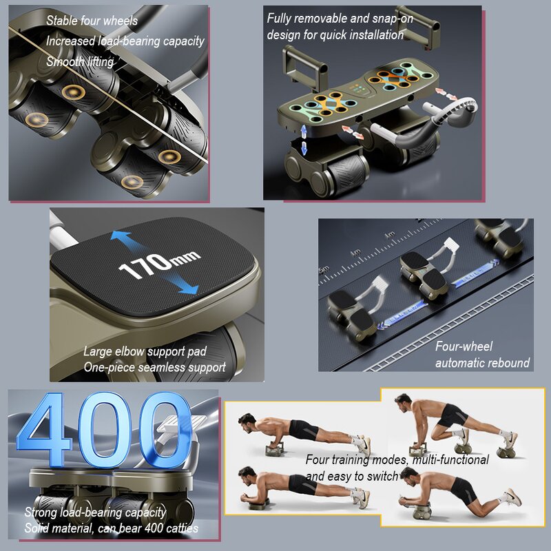 Automatic Rebound Ab Wheel - 4-Wheel Elbow Knee Mat Abdominal Training Tool