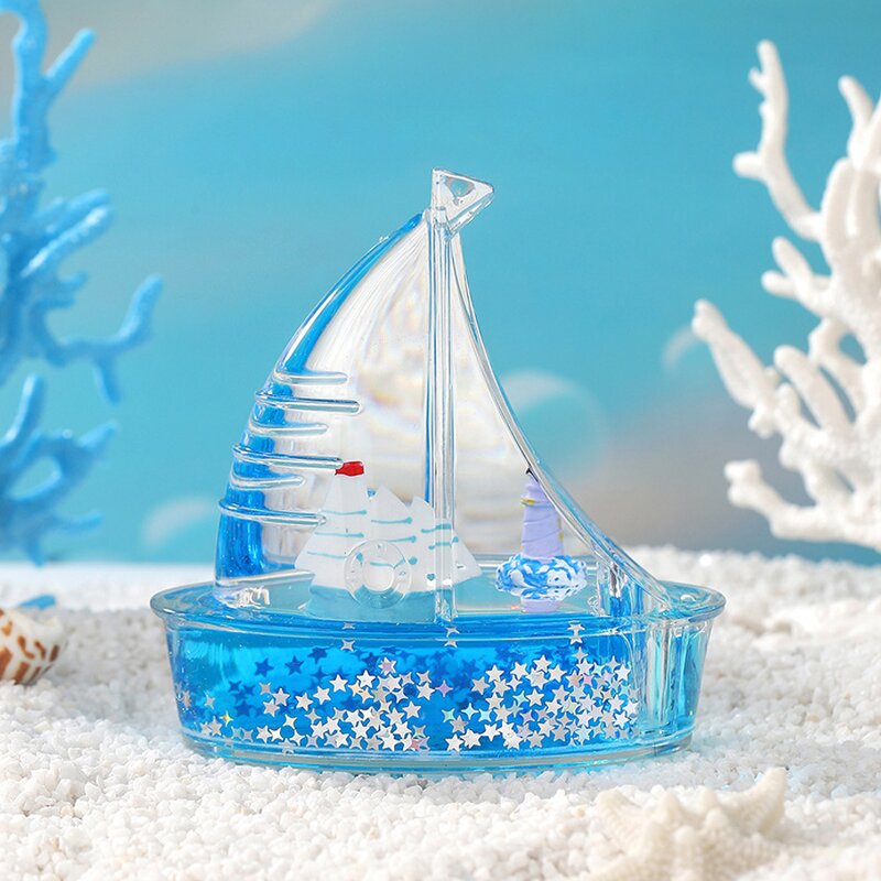 Acrylic Sailboat Figurine - Creative Mineral Oil Star Glitter Home Accent Gift