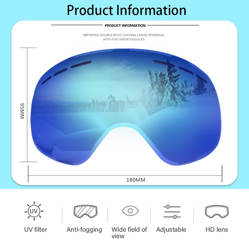 Ski Goggles - Men Women Anti-Fog UV Protection Snowboard Adult Youth Eyewear