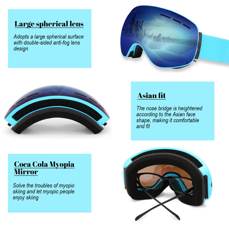 Ski Goggles - Men Women Anti-Fog UV Protection Snowboard Adult Youth Eyewear