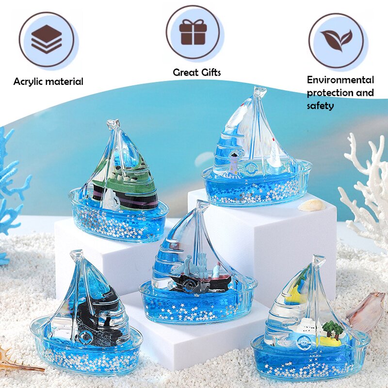 Acrylic Sailboat Figurine - Creative Mineral Oil Star Glitter Home Accent Gift