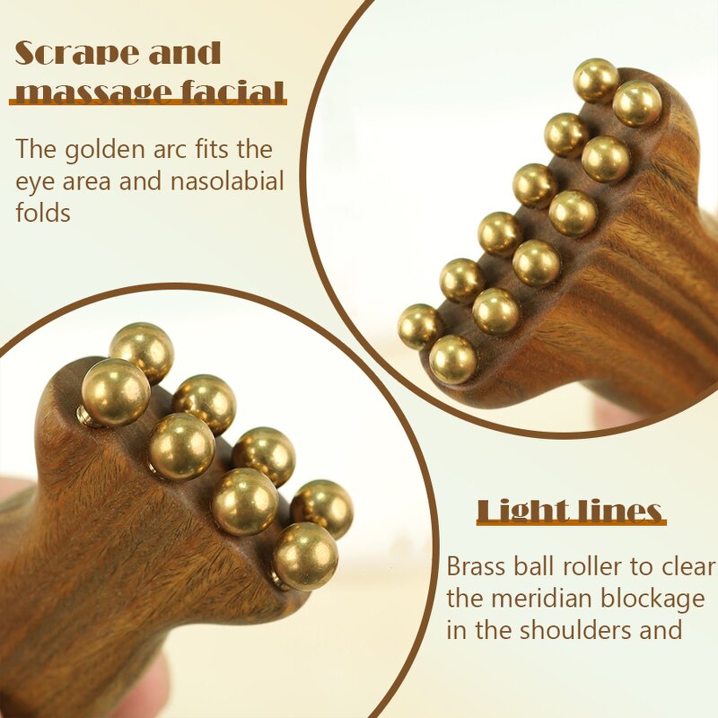 Brass Groove Wooden Massager - Gear Shaping Neck Shoulders Precision Massage Tool