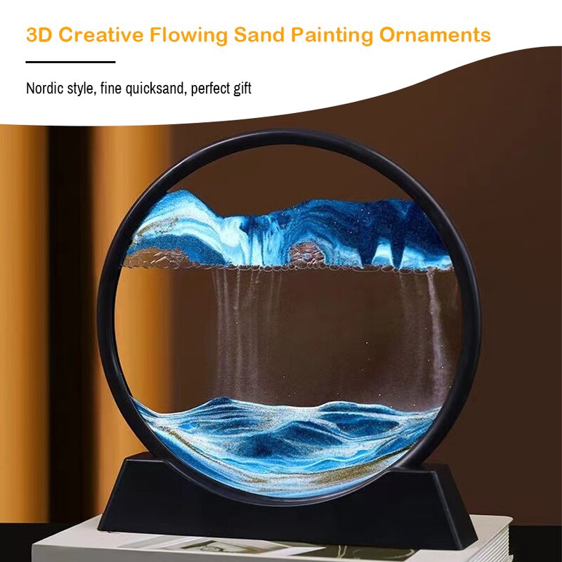 Moving Sand Art Picture - Round Glass 3D Painting Hourglass Home Office Decor