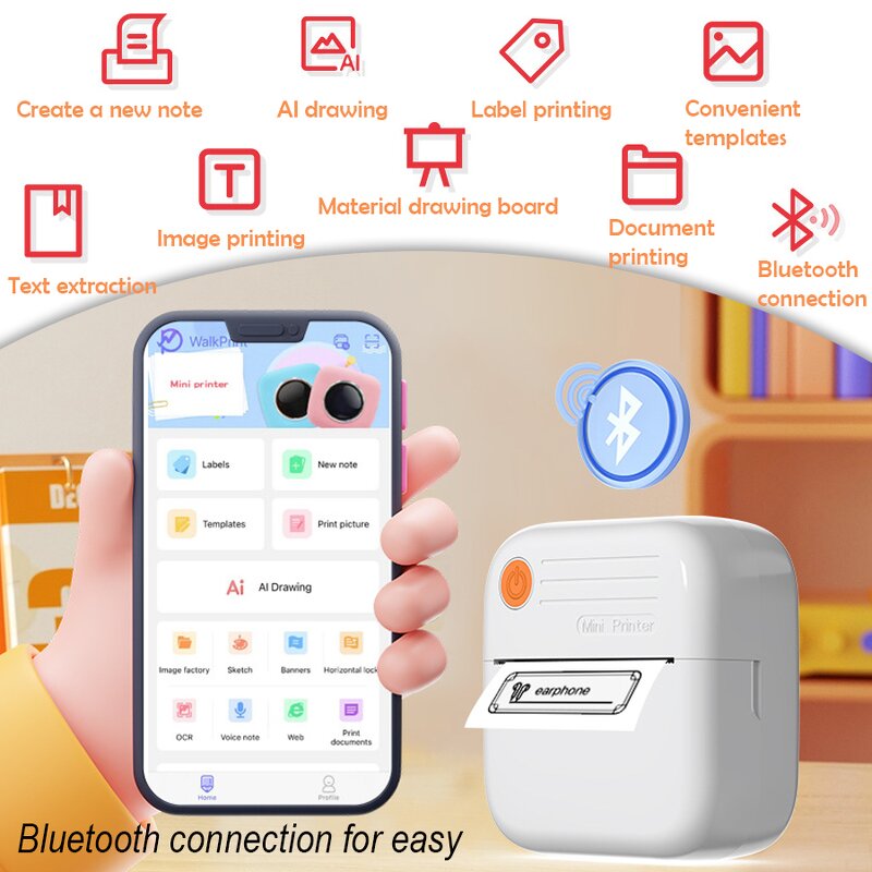 Wireless Thermal Printer - Bluetooth Mini Photo Label Notes DIY Sticker Tool