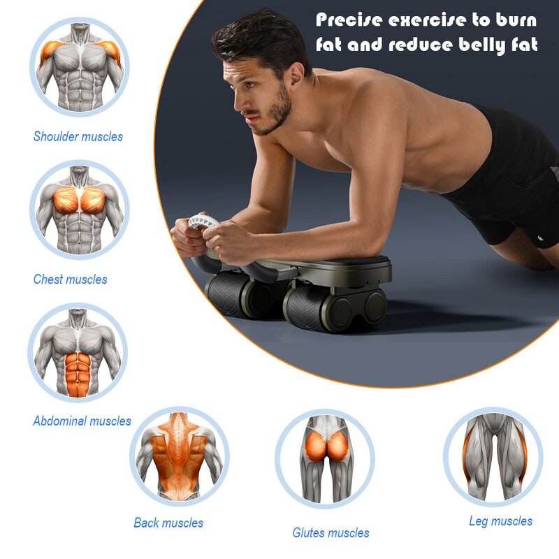 Noise-Free Ab Roller - Extra-Large Elbow Pad Anti-Slip Rubber Wheels Core Tool