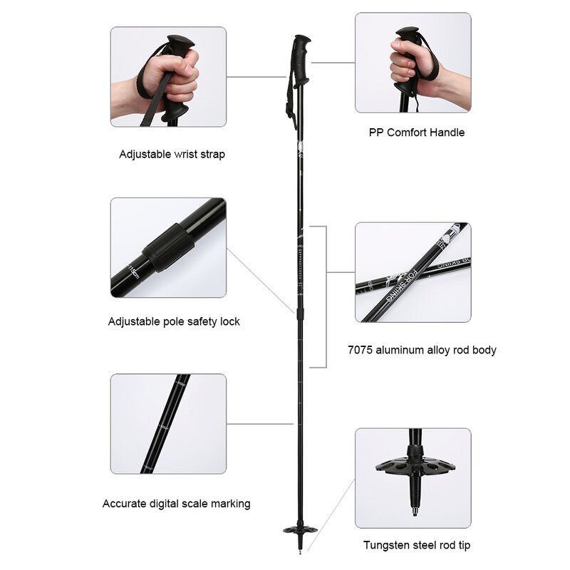Cross Country Ski Pole - Ultralight 2 Section 7075 Aluminum Telescopic Custom Logo