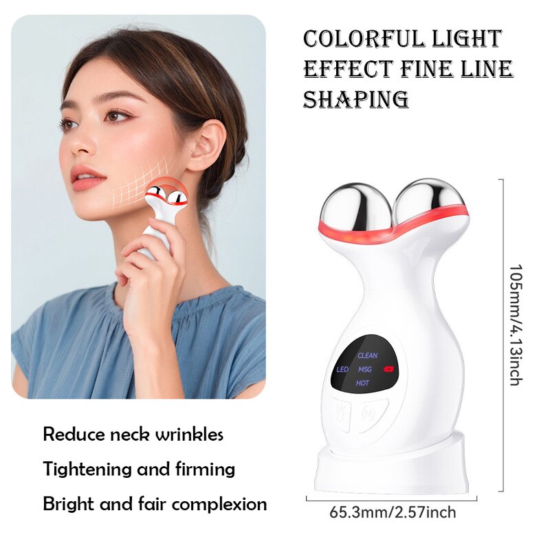 7 Color LED Facial Massager - Ultra-Portable 45℃ Heating Vibration Neck Face Tool