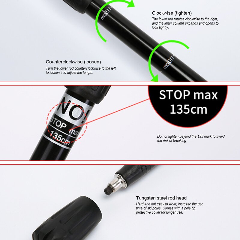 Cross Country Ski Pole - Ultralight 2 Section 7075 Aluminum Telescopic Custom Logo