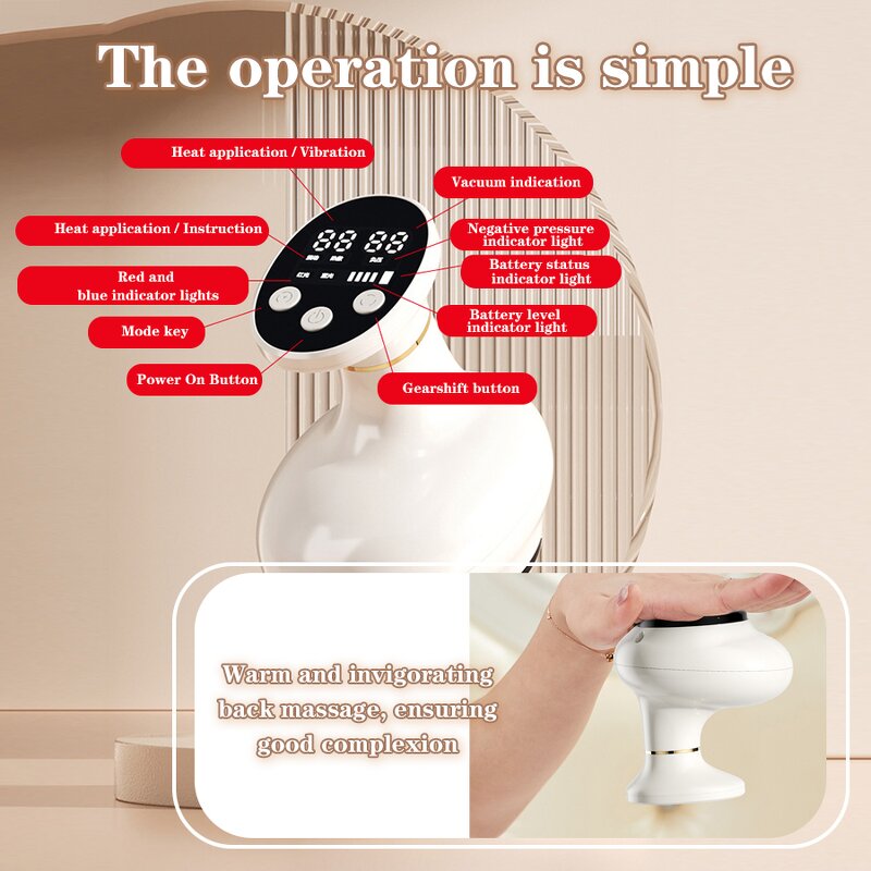 Electric Cupping Massager - Cordless 6 Speed 6 Temp Acupressure Personalized Tool