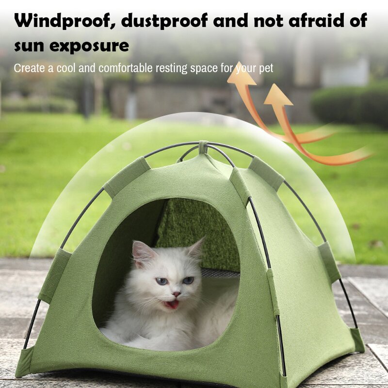 Cat Tent Bed - Removable Non-Slip Pad Indoor Outdoor Foldable Hut Small Dogs Cave