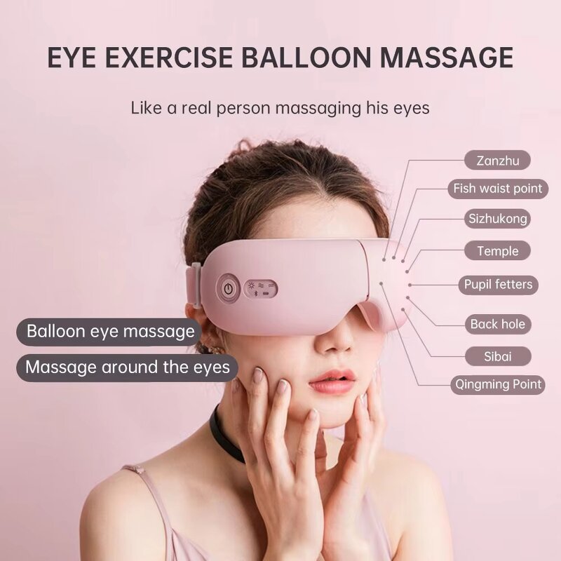 Eye Massager Manufacturer - 16D Air Pressure Best Warm Relax Smart Heating Color Pink