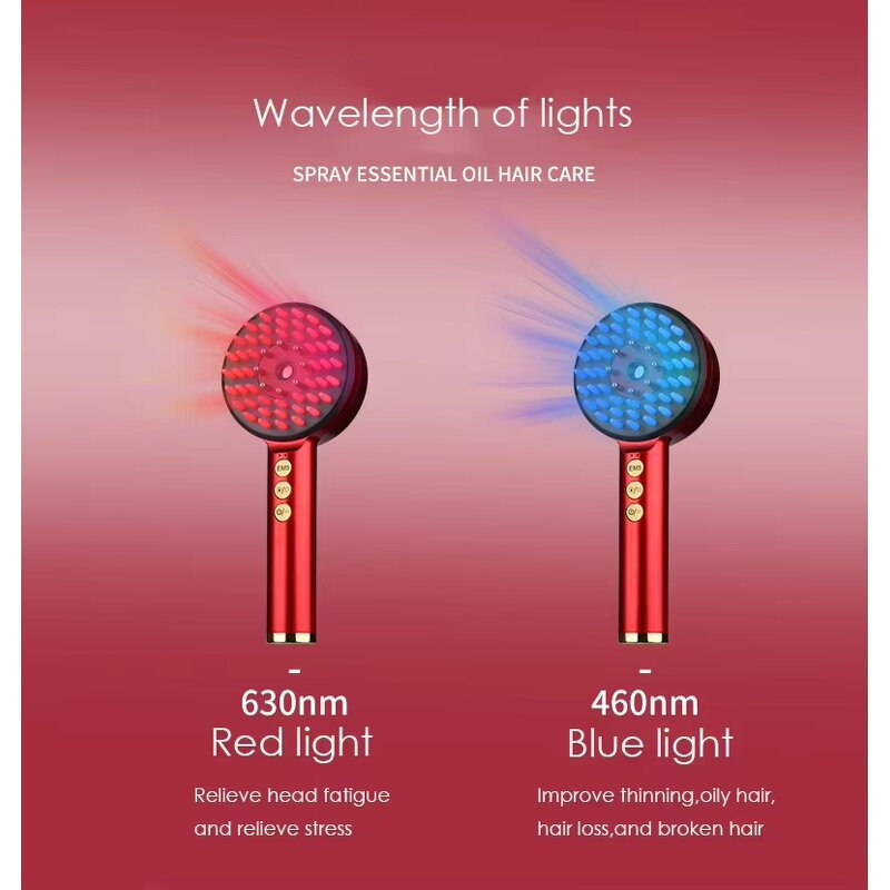 Hair Comb Manufacturer - 3-in-1 Multi-Functional Head Massager Red Blue Light with Oil Applicator