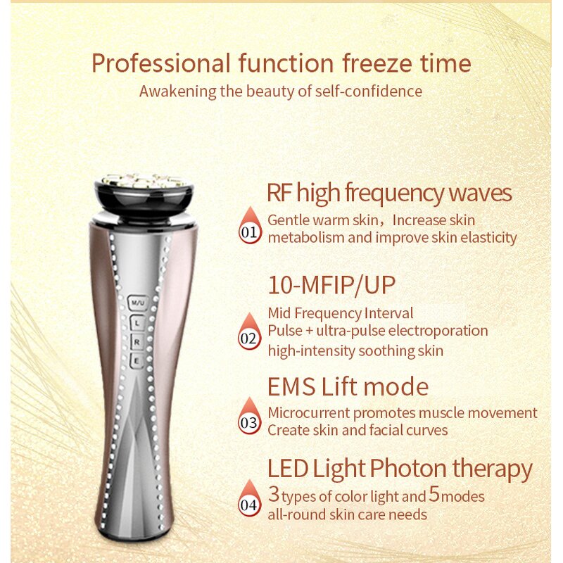SPA EMS RF Facial Massager - Luxury Hand Held LED Therapy Skin Tightening