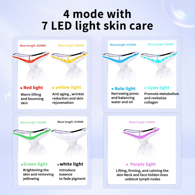Face Neck Lifting Massager - Vibration 7 Color LED Anti Wrinkle Device