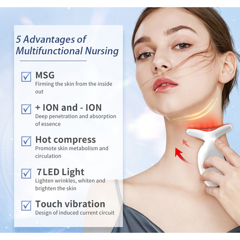 LED Face Light Therapy Device - 7 Color Facial Neck Lifting Massager