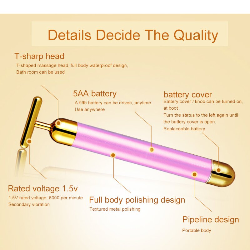 24k Gold Energy Beauty Bar - Vibration Firming Face Lifting Roller