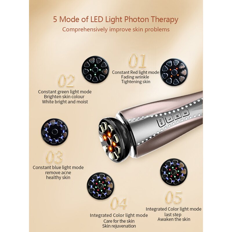 SPA EMS RF Facial Massager - Luxury Hand Held LED Therapy Skin Tightening